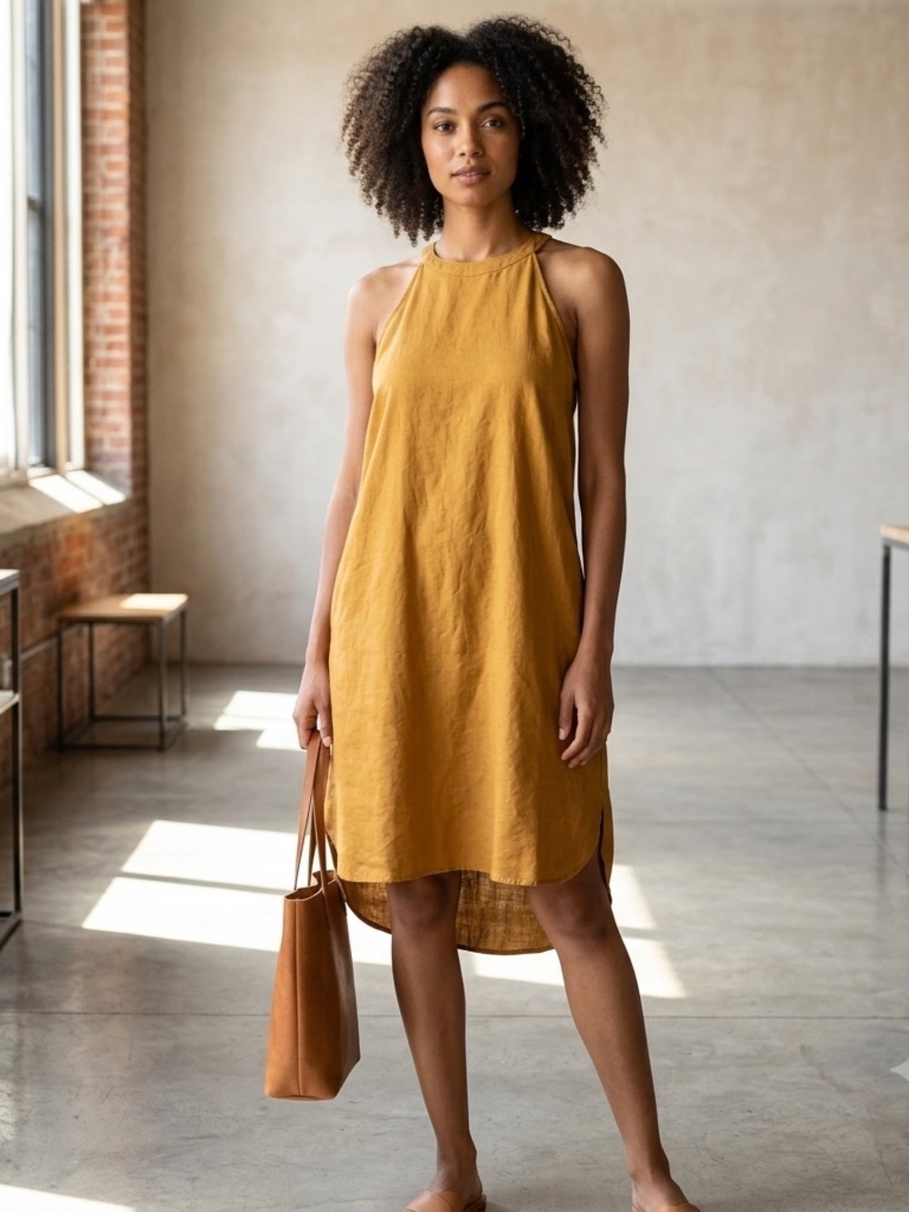 Sigrid Olsen Halter High-Low 100% Linen Dress M